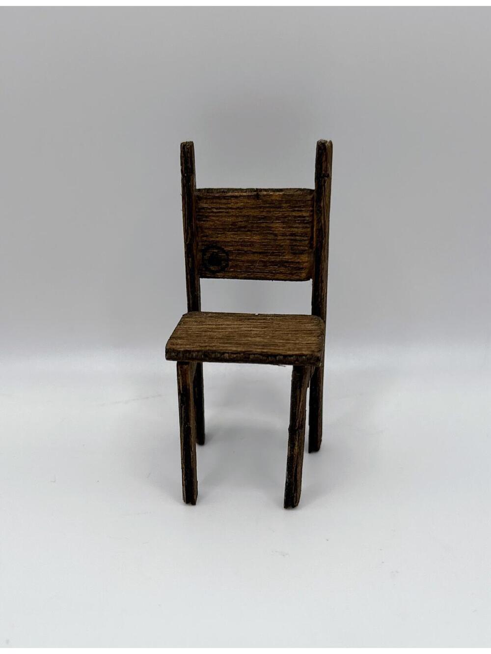 Vintage 1930s Handmade Wood Dollhouse Chair 1:12 Scale Rustic Miniature